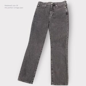 Madewell Perfect Vintage Jean 26 Black Washed High Rise Straight Leg Denim